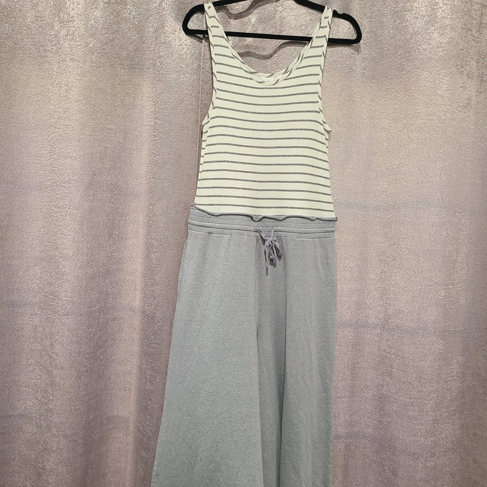 Soho Street New York & Company Striped Wide Leg Jumpsuit Grey White L